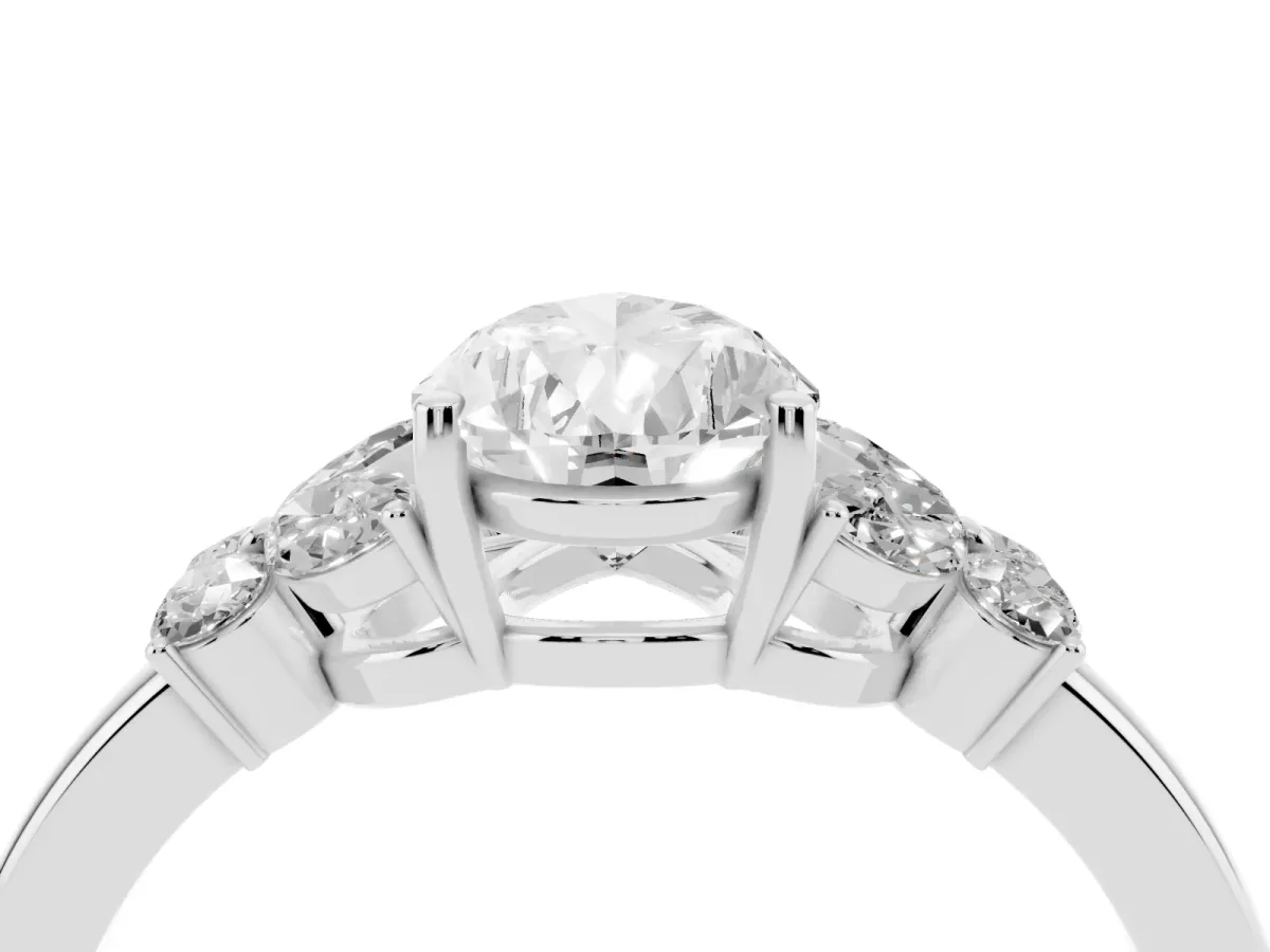 Pear Cut Cut Solitaire Floral Diamond Ring with Four-Prong Setting Platinum