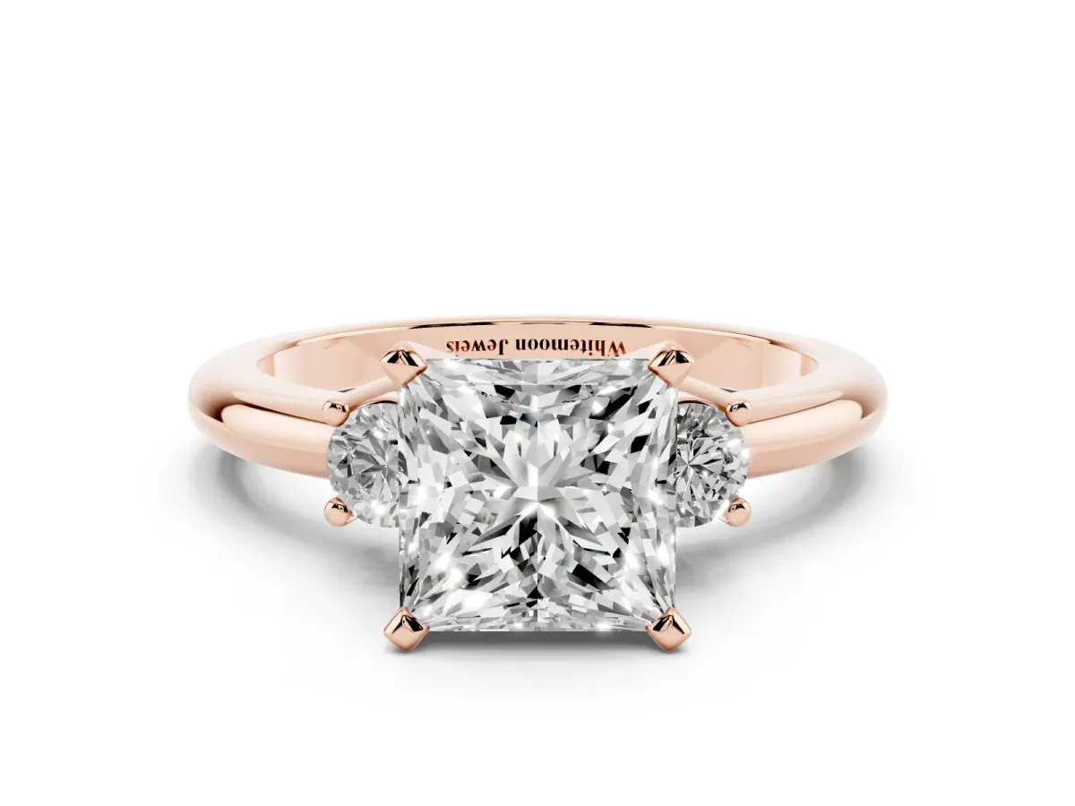 Three-Stone Princess Cut Cut Diamond Solitaire with Prong Setting and Classic Band Rose gold
