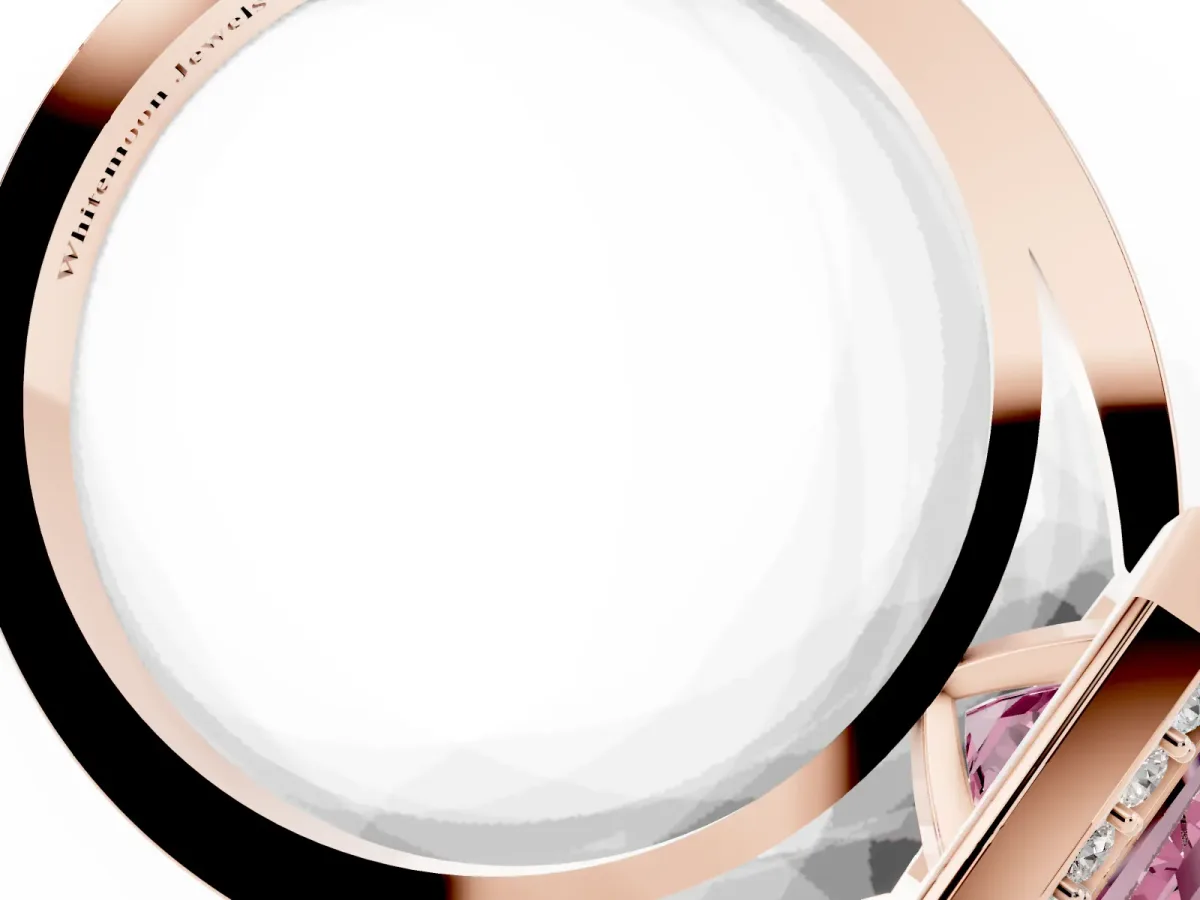 Fancy Pink Radiant Cut Halo Diamond Ring with Solitaire Band and Prong Setting Rose gold