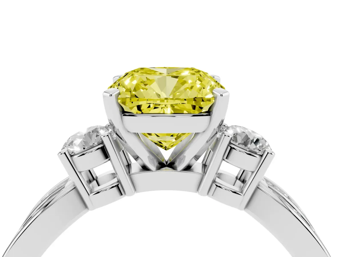 Fancy Yellow Three-Stone Cushion Cut Cut Diamond Twist Band with Prong Setting Silver
