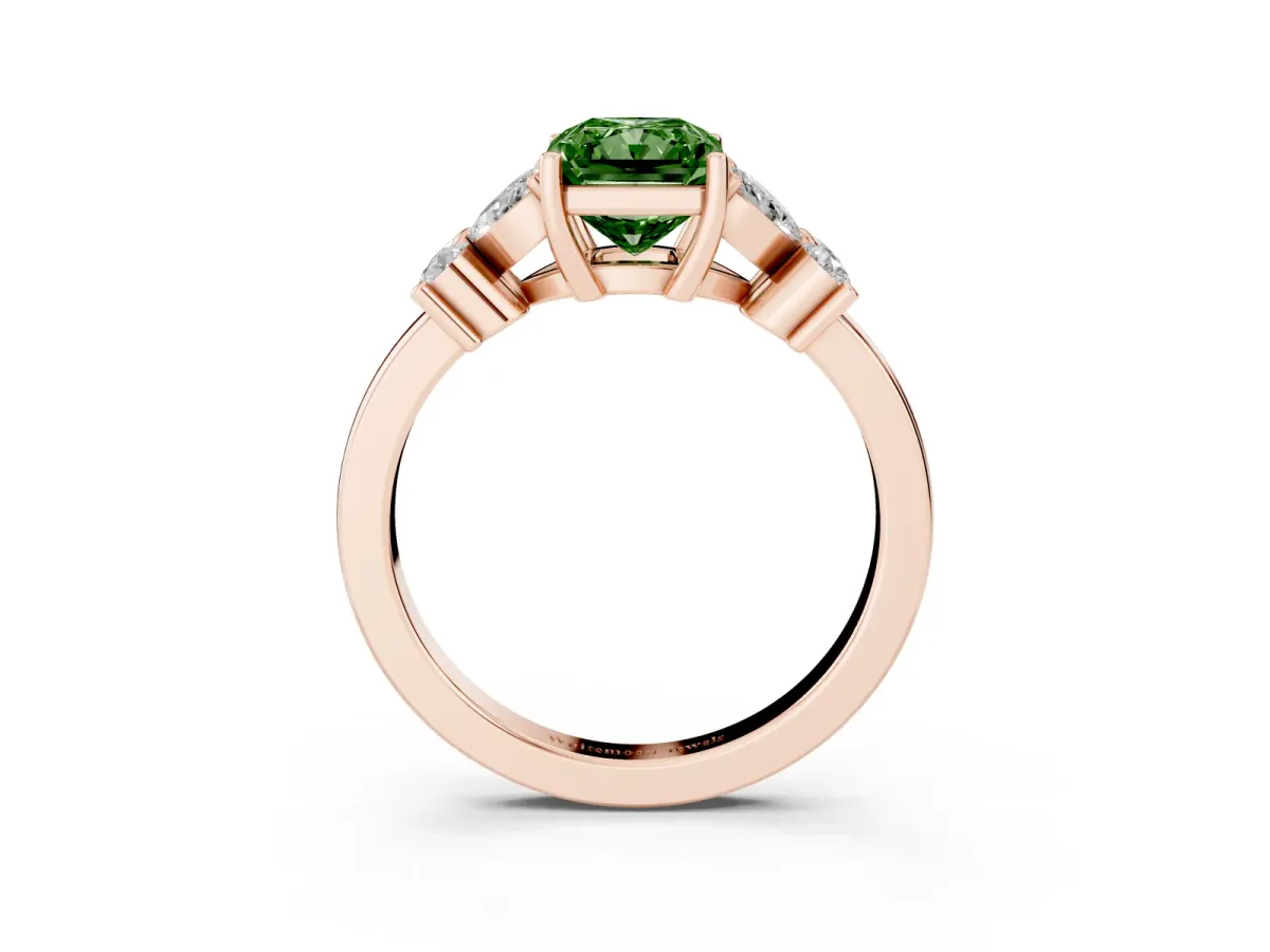 Fancy Green Radiant Cut Diamond Floral Cluster Ring with Solitaire Band and Prong Setting Rose gold