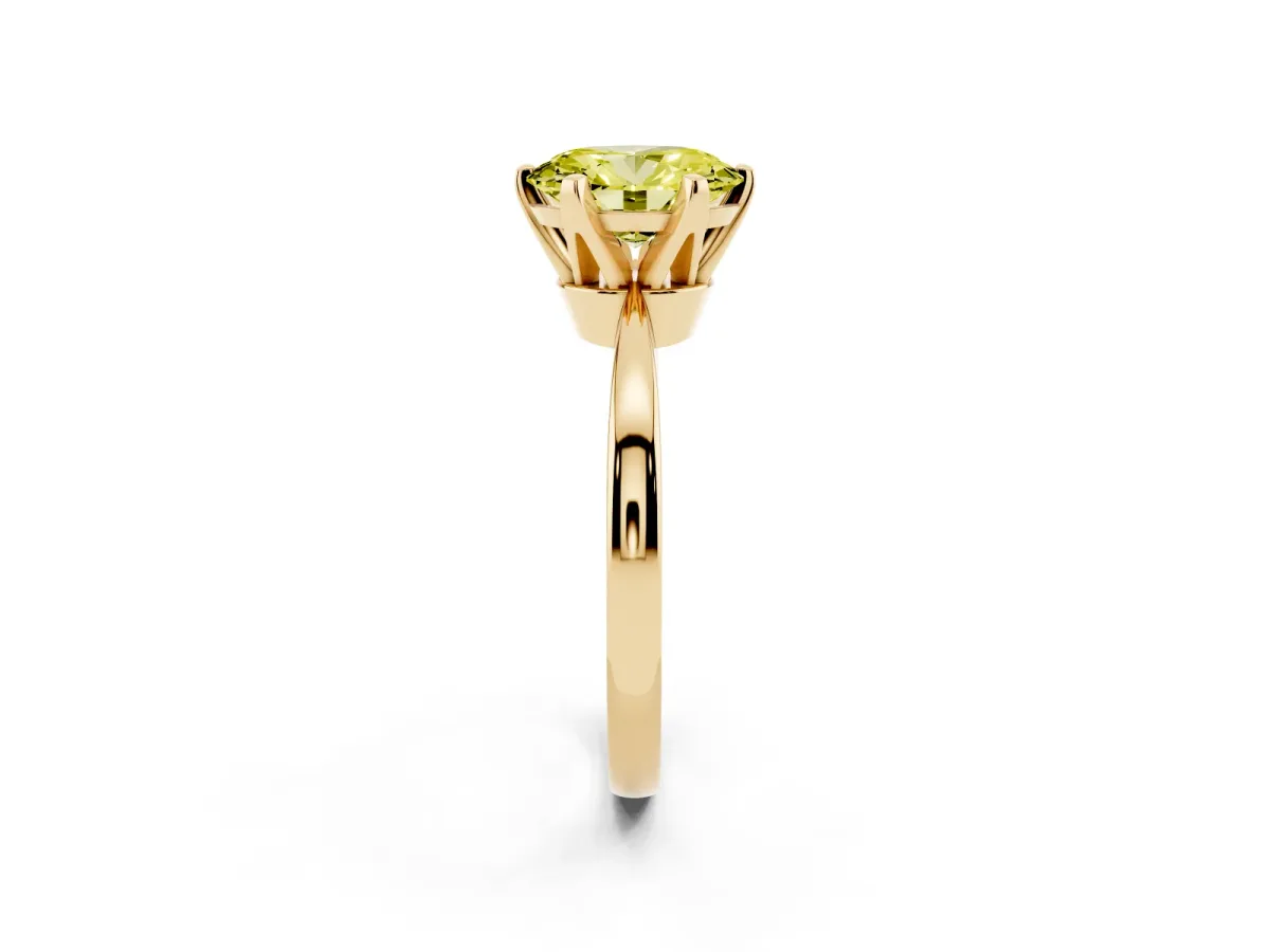 Fancy Yellow Oval Cut Solitaire Engagement Ring with Six-Prong Setting and Tapered Band Yellow gold