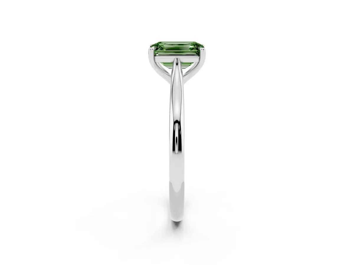 Fancy Green Emerald Cut Cut Solitaire Ring with Cathedral Band and Four-Prong Setting Platinum