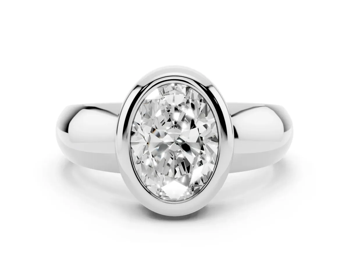 Bezel Set Oval Cut Solitaire Ring with Wide Band Silver