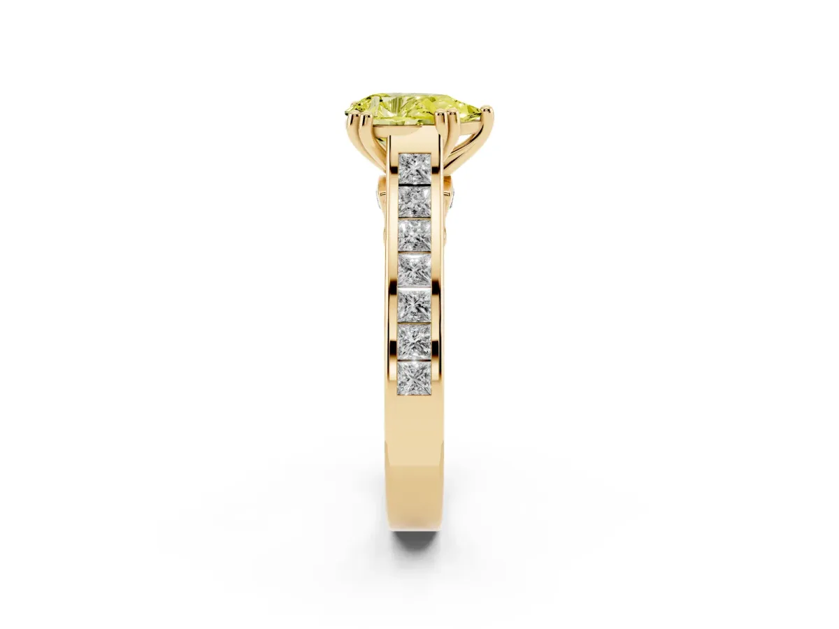 Fancy Yellow Pear Cut Cut Channel Set Solitaire Engagement Ring with Prong Setting Yellow gold