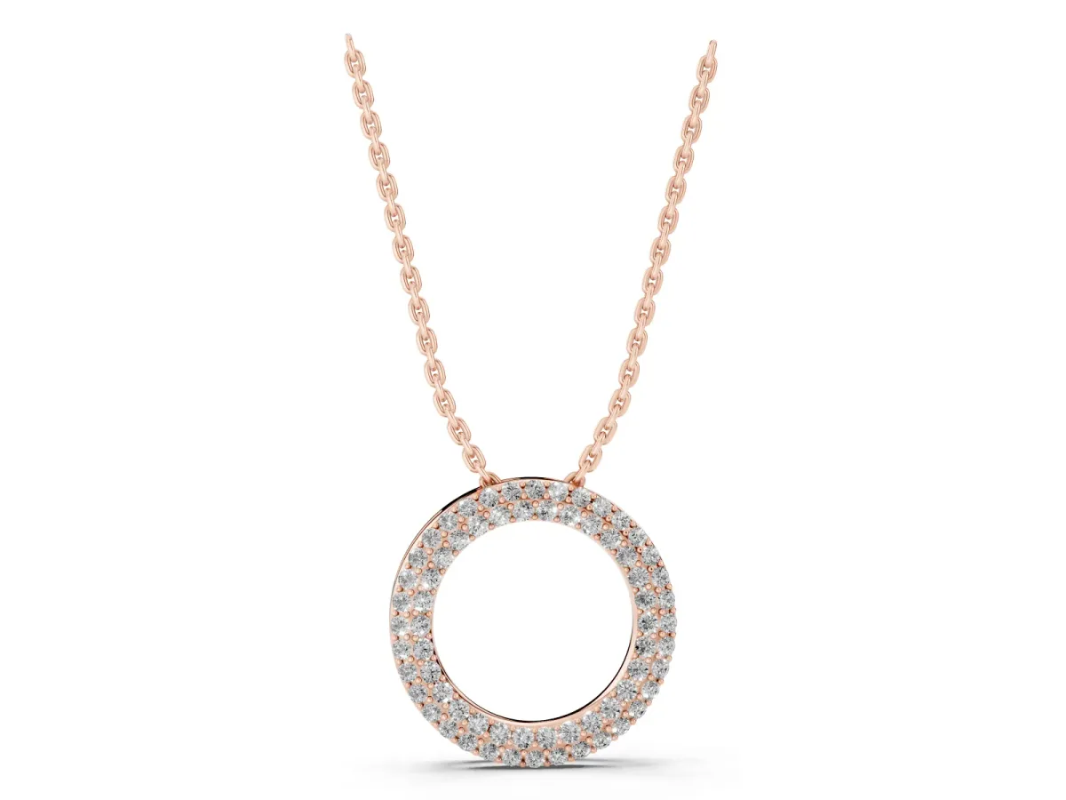 Round Pavé Diamond Circle Pendant Rose gold