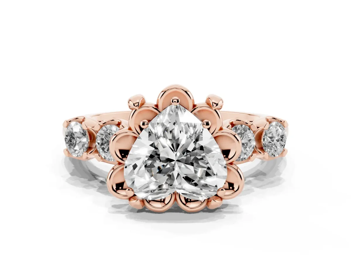 Heart Cut Cut Diamond Floral Halo Engagement Ring with Shared Prong Setting Rose gold