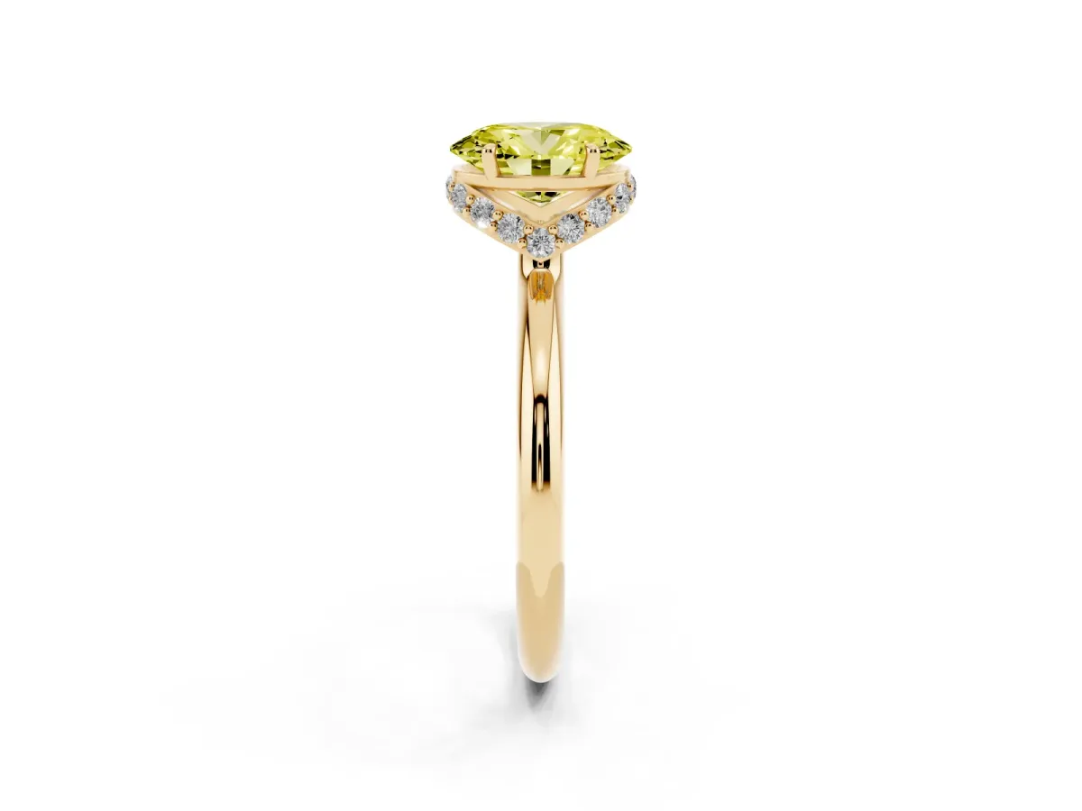 Fancy Yellow Oval Cut Brilliant Solitaire Engagement Ring with Six-Prong Setting and Classic Band Yellow gold