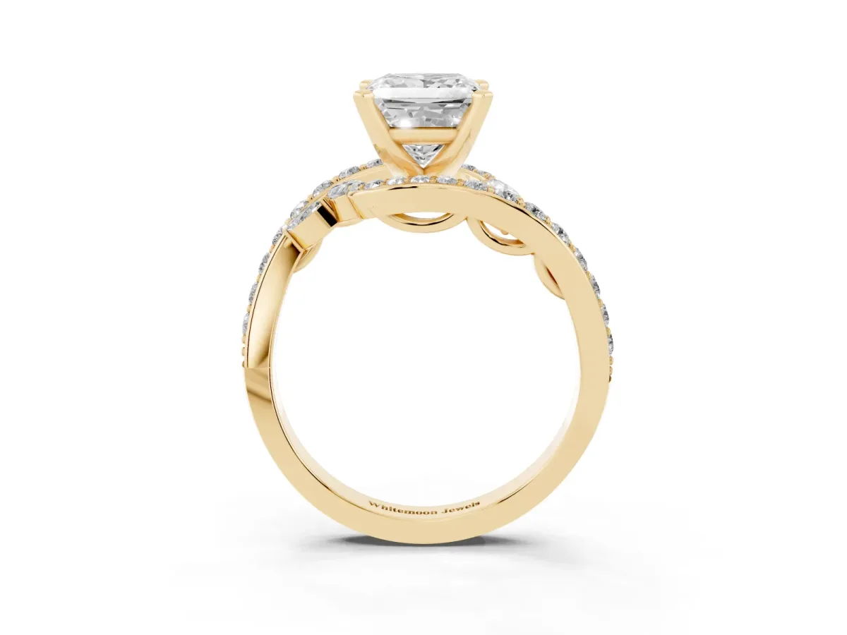 Princess Cut Solitaire with Pavé Twist Band and Four-Prong Setting Yellow gold