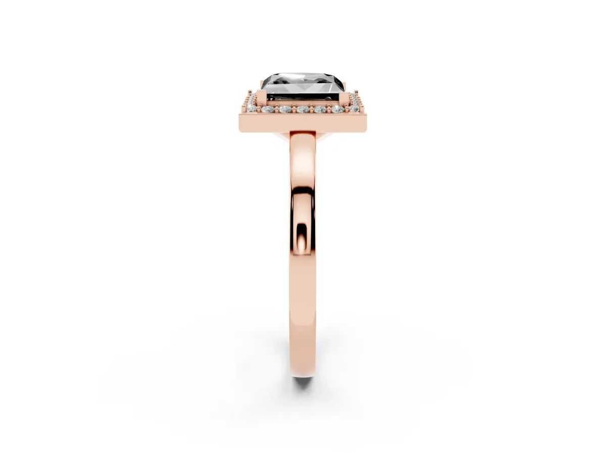 Fancy Black Princess Cut Halo Diamond Ring with Solitaire Band and Prong Setting Rose gold