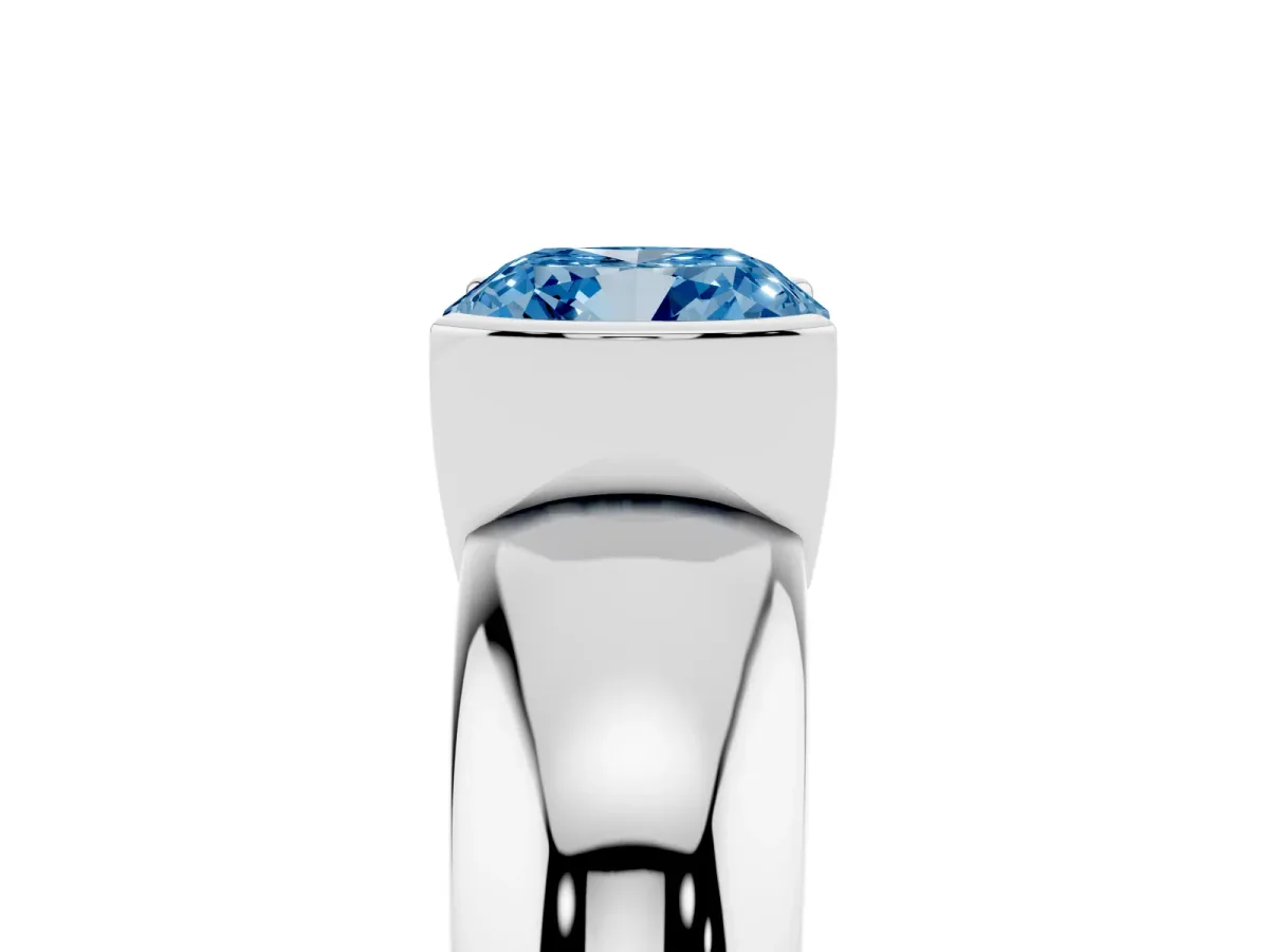 Fancy Blue Cushion Cut Solitaire Tension Set Diamond Ring with Wide Band Silver