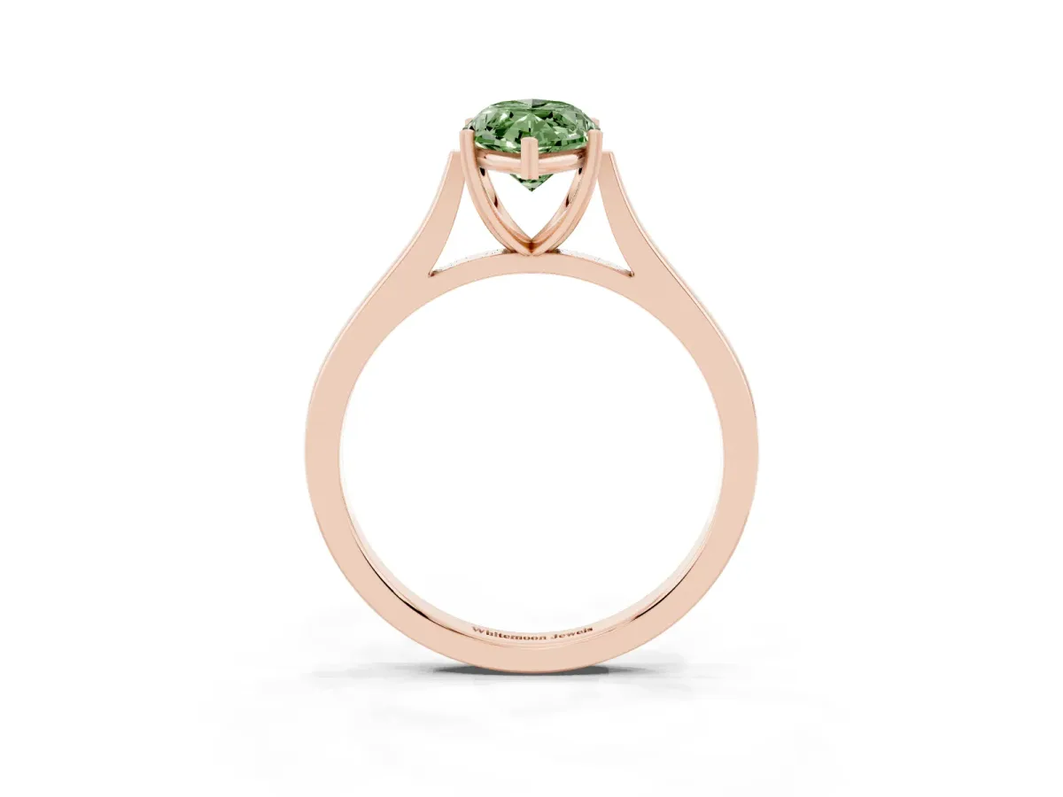 Fancy Green Marquise Cut Solitaire Heart Prong Engagement Ring with Tapered Band Rose gold