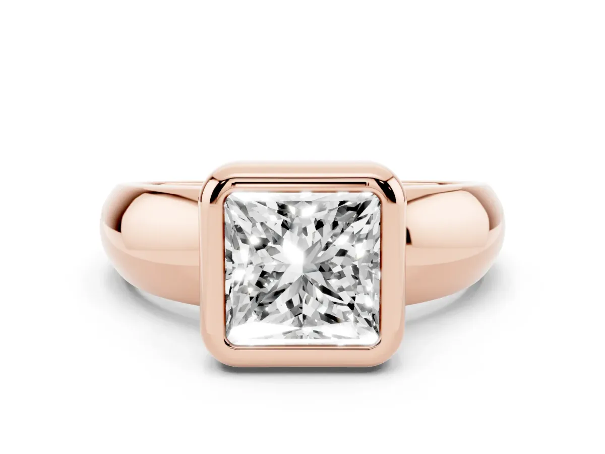 Bezel Set Princess Cut Solitaire Ring with Wide Band Rose gold