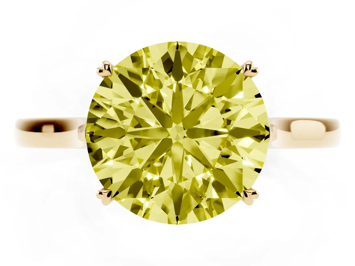 Fancy Yellow Round Cut Solitaire Heart Prong Engagement Ring with Tapered Band Yellow gold