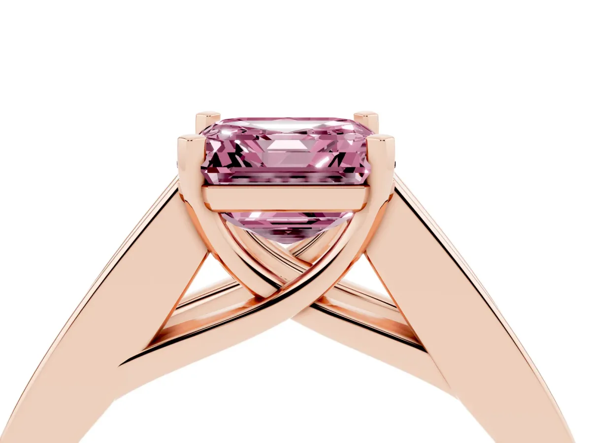 Fancy Pink Asscher Cut Cut Channel Set Solitaire Ring with Four-Prong Setting Rose gold