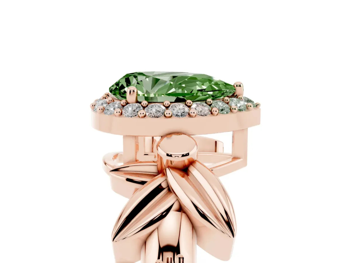 Fancy Green Pear Cut Halo Diamond Floral Band with Four-Prong Setting Rose gold