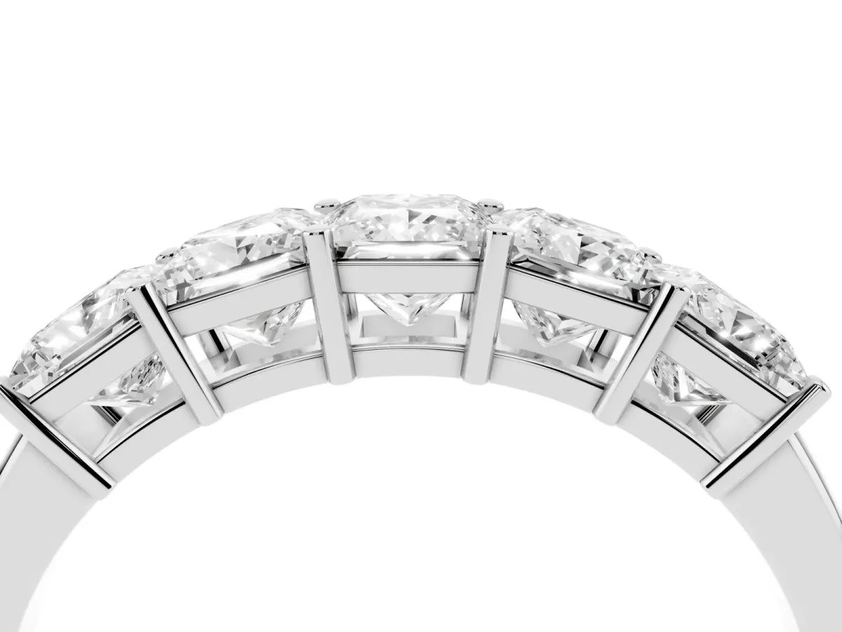 Princess Cut Five-Stone Diamond Band with Prong Setting Silver