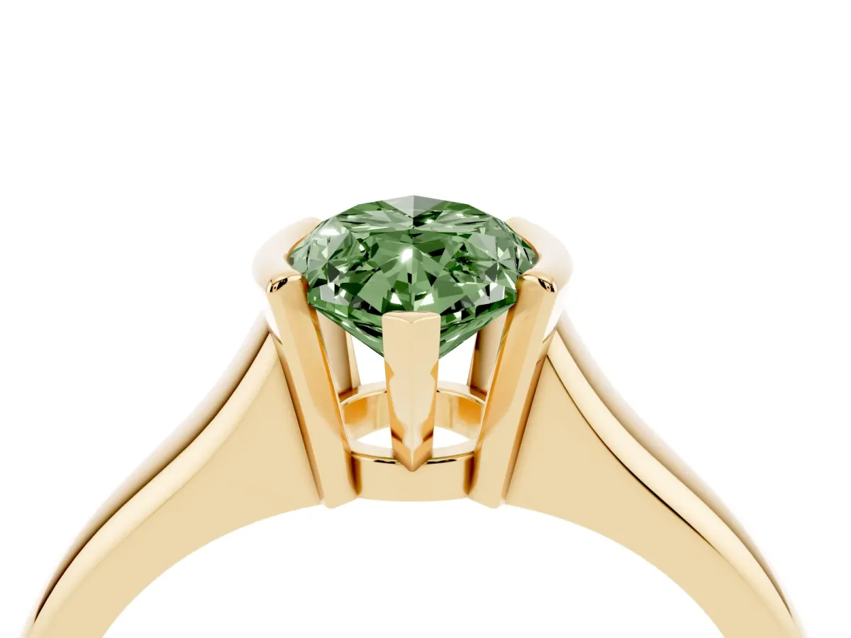 Fancy Green Marquise Cut Solitaire Tension Set Diamond Ring with Split Shank Band Yellow gold