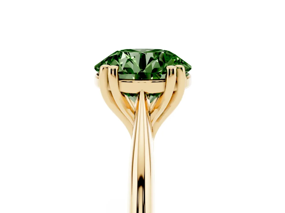 Fancy Green Round Cut Solitaire Diamond Ring with Six-Prong Setting and Classic Band Yellow gold