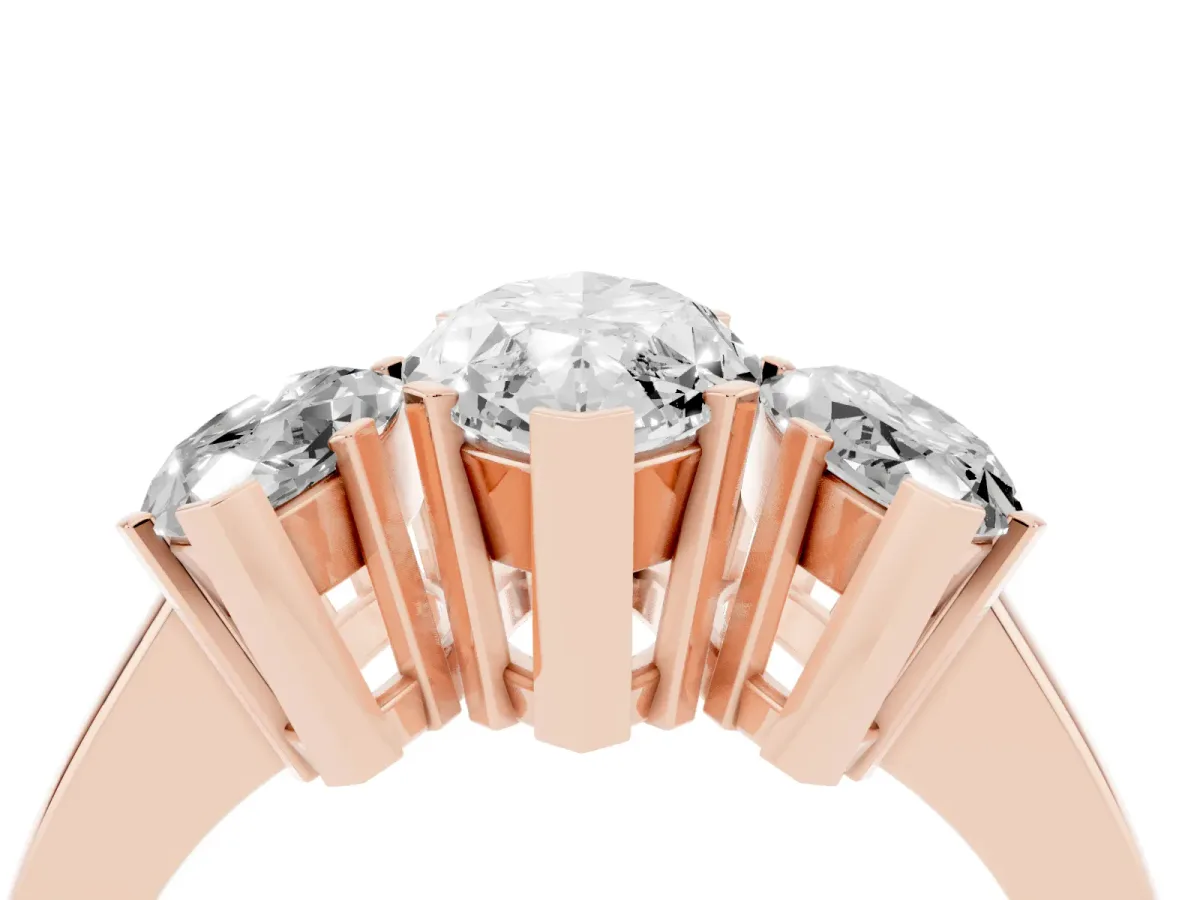 Three-Stone Marquise Cut Cut Diamond Ring with Channel Set Band and Four-Prong Setting Rose gold