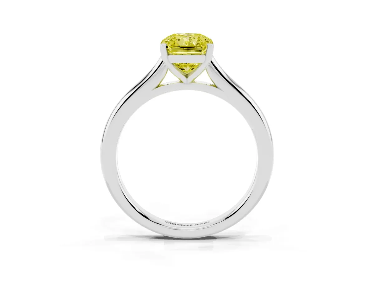 Fancy Yellow Radiant Cut Cut Solitaire Ring with Cathedral Band and Four-Prong Setting Silver