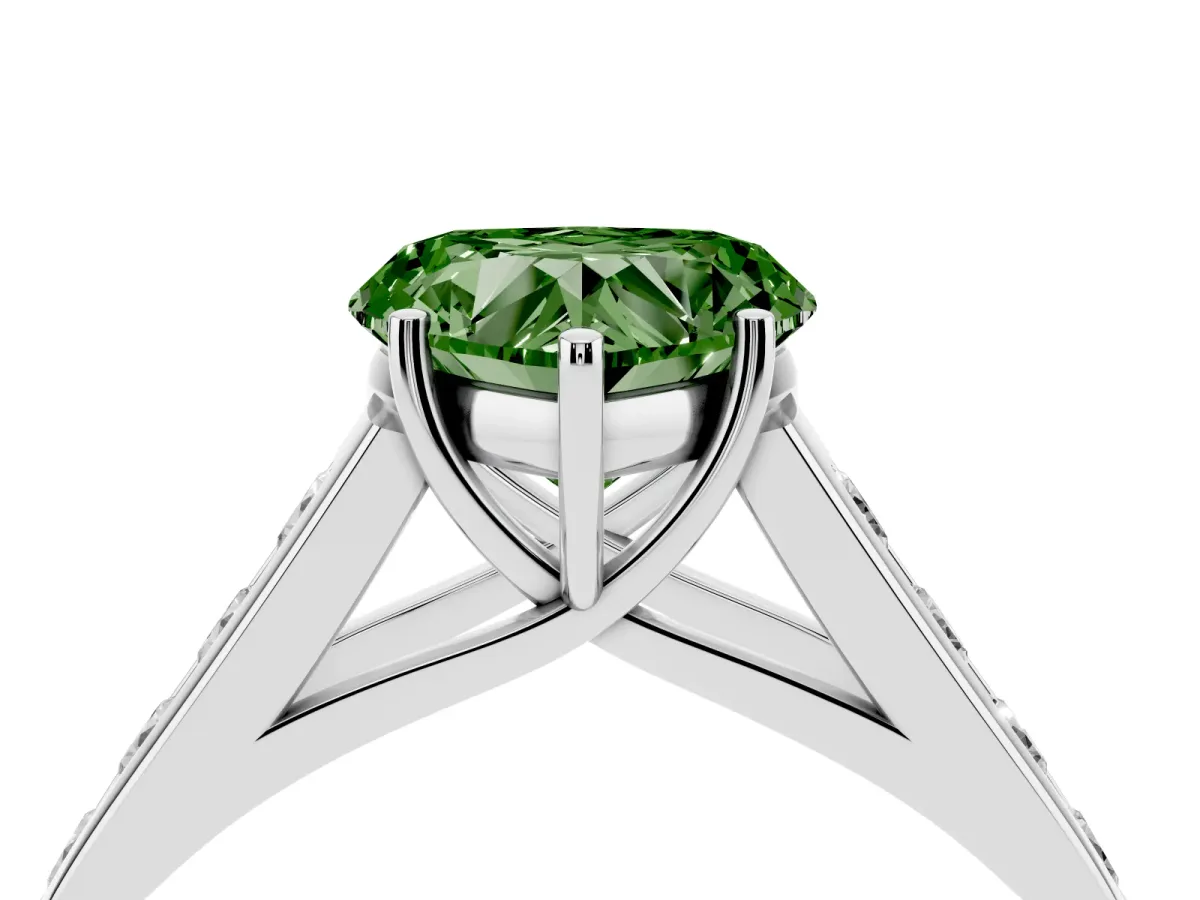 Fancy Green Heart Cut Brilliant Channel-Set Solitaire Ring with Four-Prong Setting Platinum