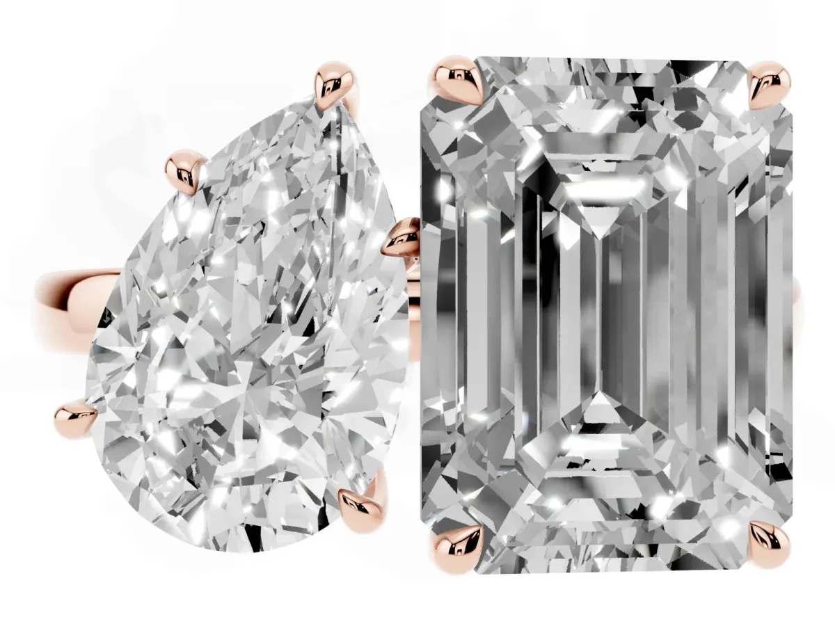 Pear Cut and Emerald Cut Toi Moi Ring with Prong Setting Rose gold