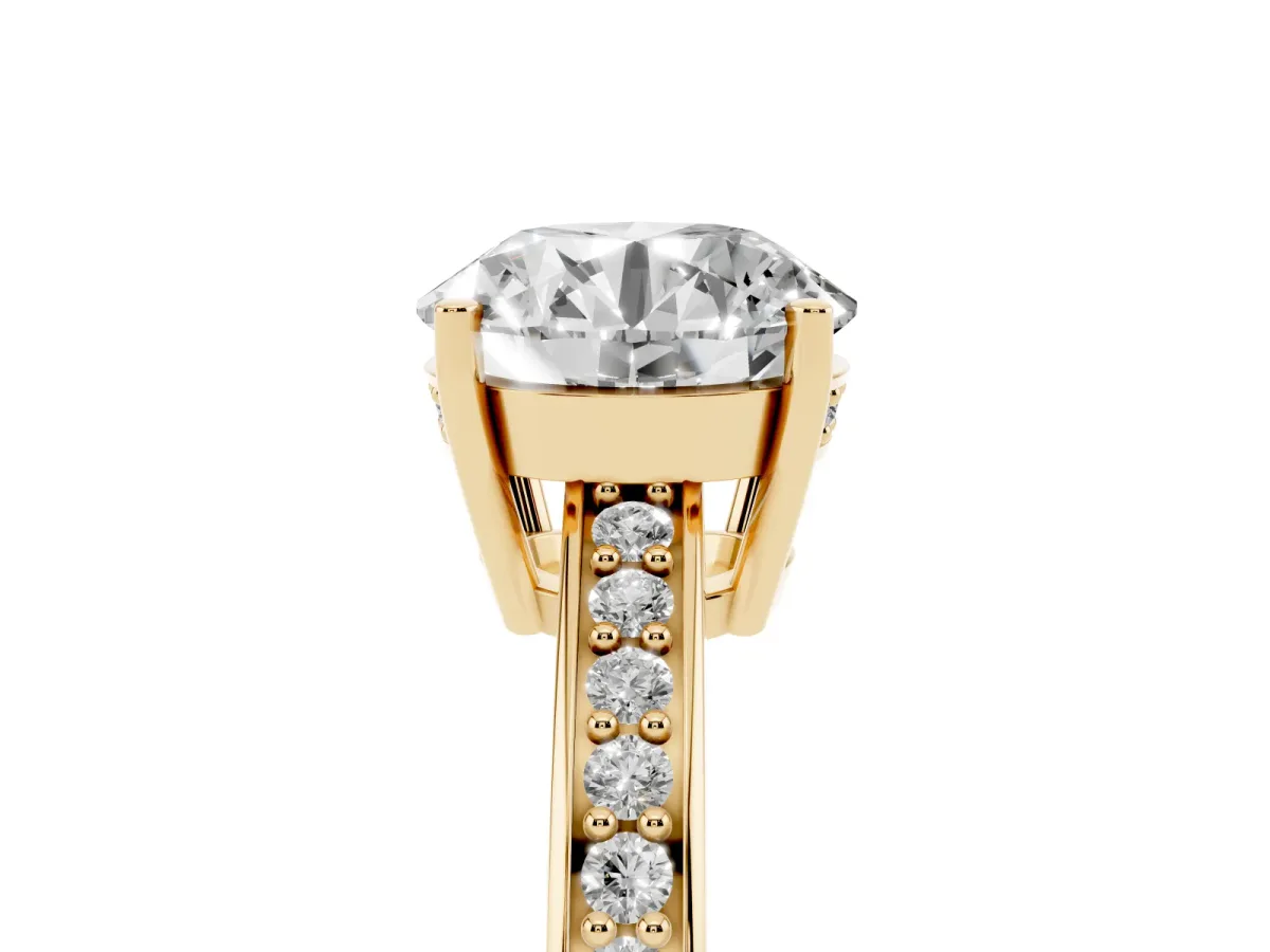 Round Cut Solitaire Pavé Band Prong Setting Ring Yellow gold