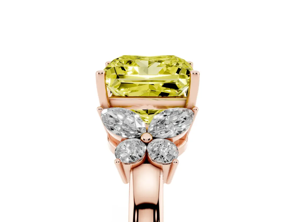Fancy Yellow Princess Cut Cut Solitaire Floral Diamond Ring with Four-Prong Setting Rose gold