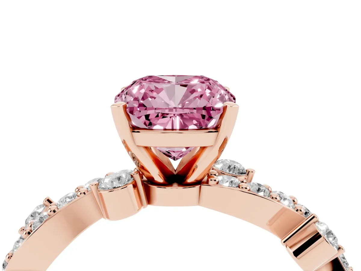 Fancy Pink Cushion Cut Cut Solitaire Diamond Twisted Band with Pave Setting Rose gold
