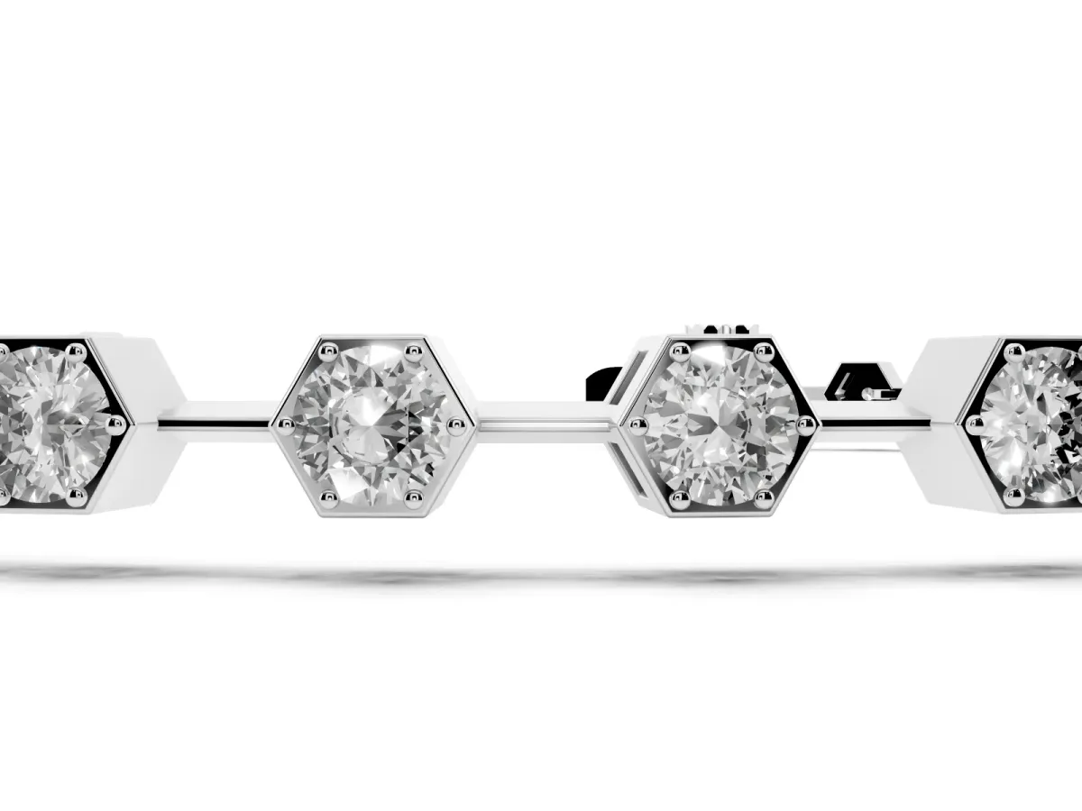 Hexagon Bezel Round Diamond Tennis Bracelet Silver