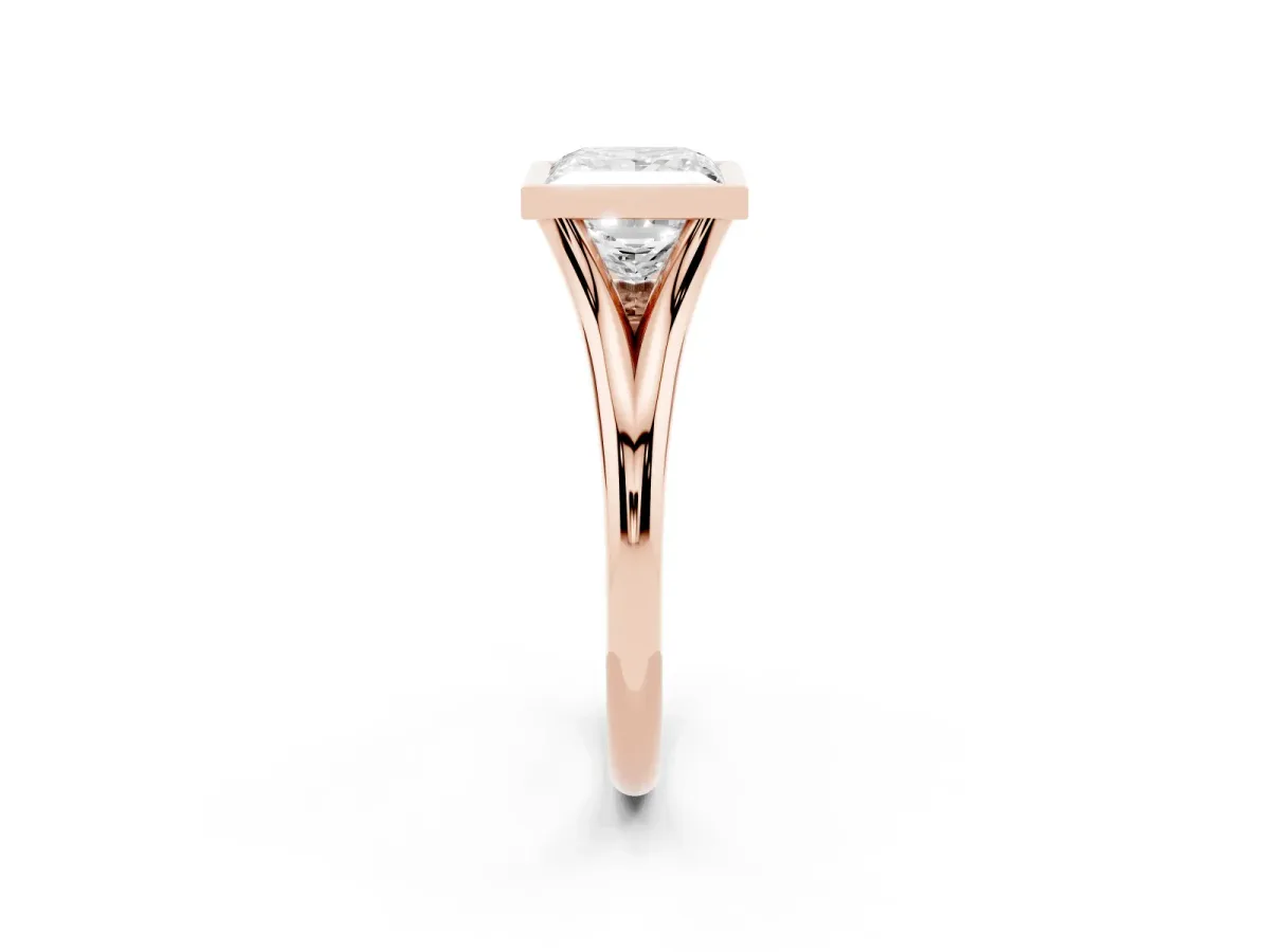 Bezel Set Princess Cut Cut Solitaire Ring with Tapered Band Rose gold