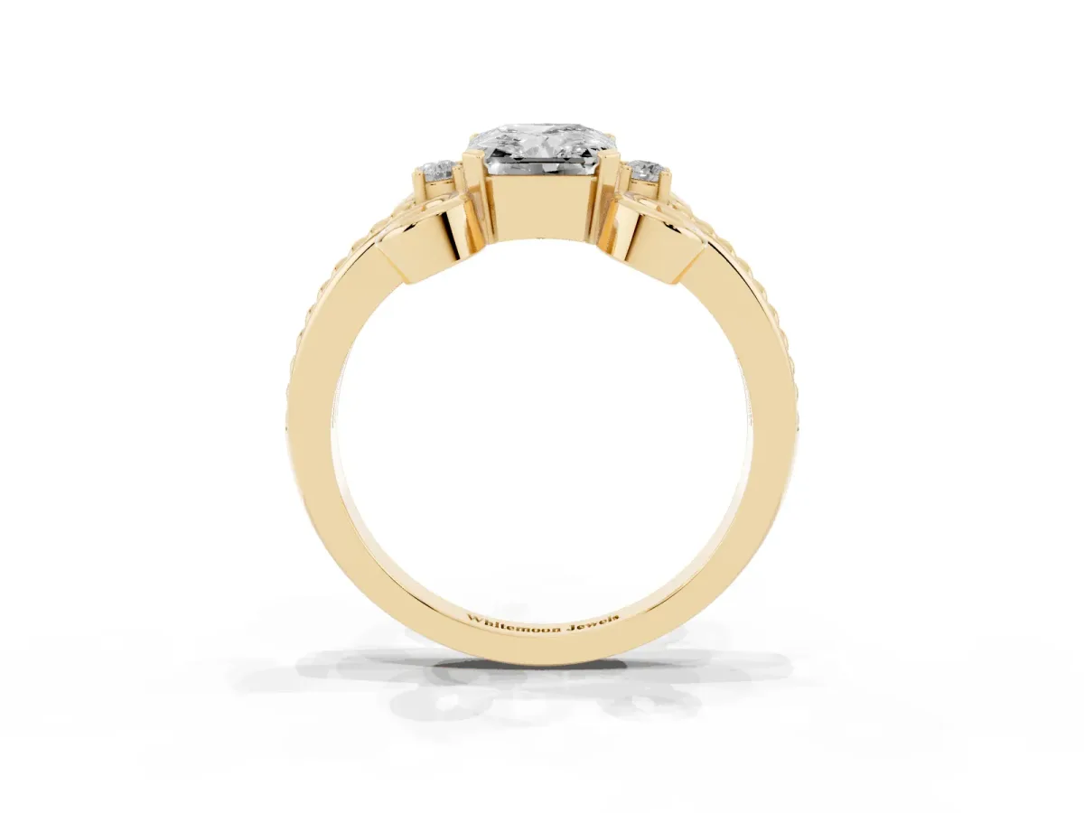 Radiant Cut Solitaire Twisted Band Scroll Prong Ring Yellow gold