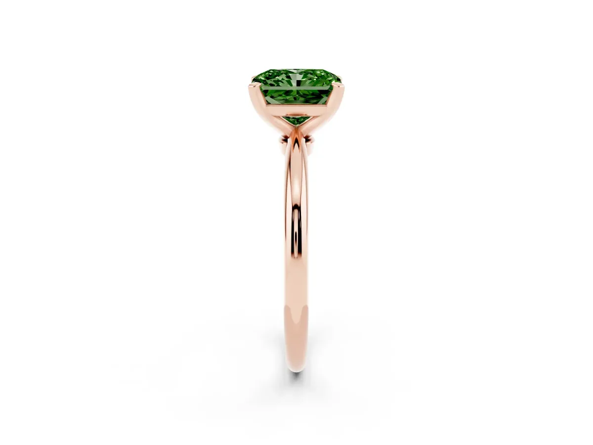 Fancy Green Radiant Cut Diamond Solitaire Ring with Prong Setting and Classic Band Rose gold