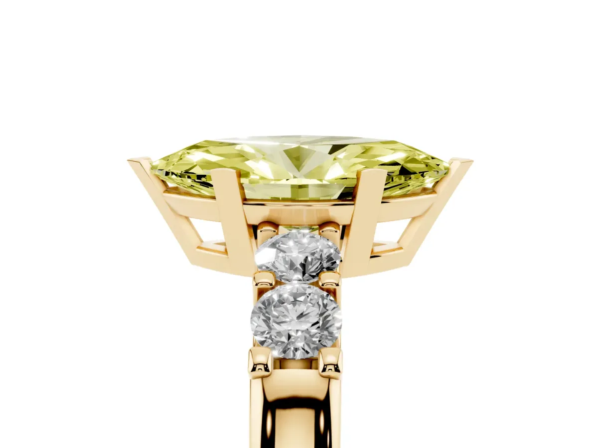 Fancy Yellow Marquise Cut Brilliant Cut Diamond Five-Stone Prong Set Engagement Ring with Channel Band Yellow gold