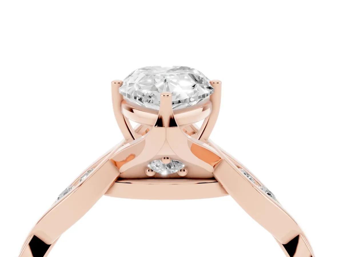 Pear Cut Solitaire Twist Band with Leaf Prong Setting Rose gold
