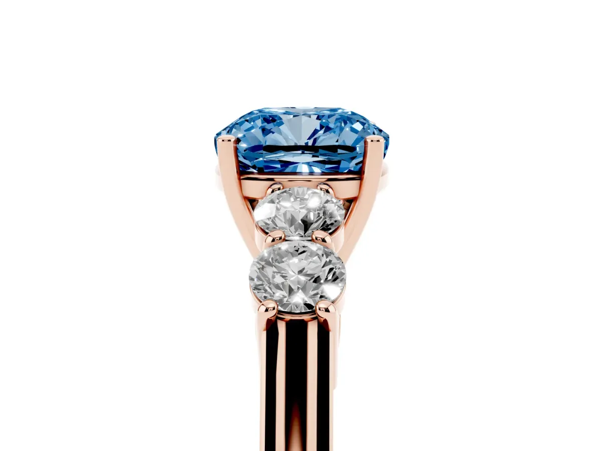 Fancy Blue Cushion Cut Cut Diamond Five-Stone Prong Set White Gold Ring Rose gold