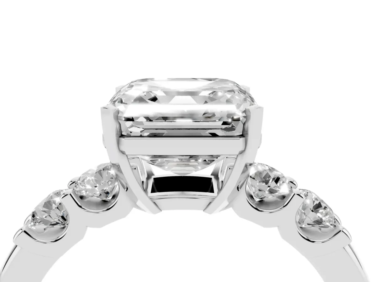 Asscher Cut Brilliant Cut Diamond Five-Stone Prong Set Engagement Ring with Channel Band Silver