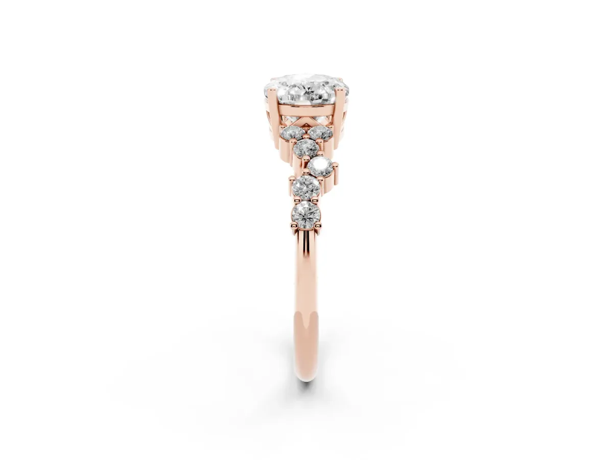 Oval Cut Diamond Scattered Round Accent Ring with Prong Setting Rose gold