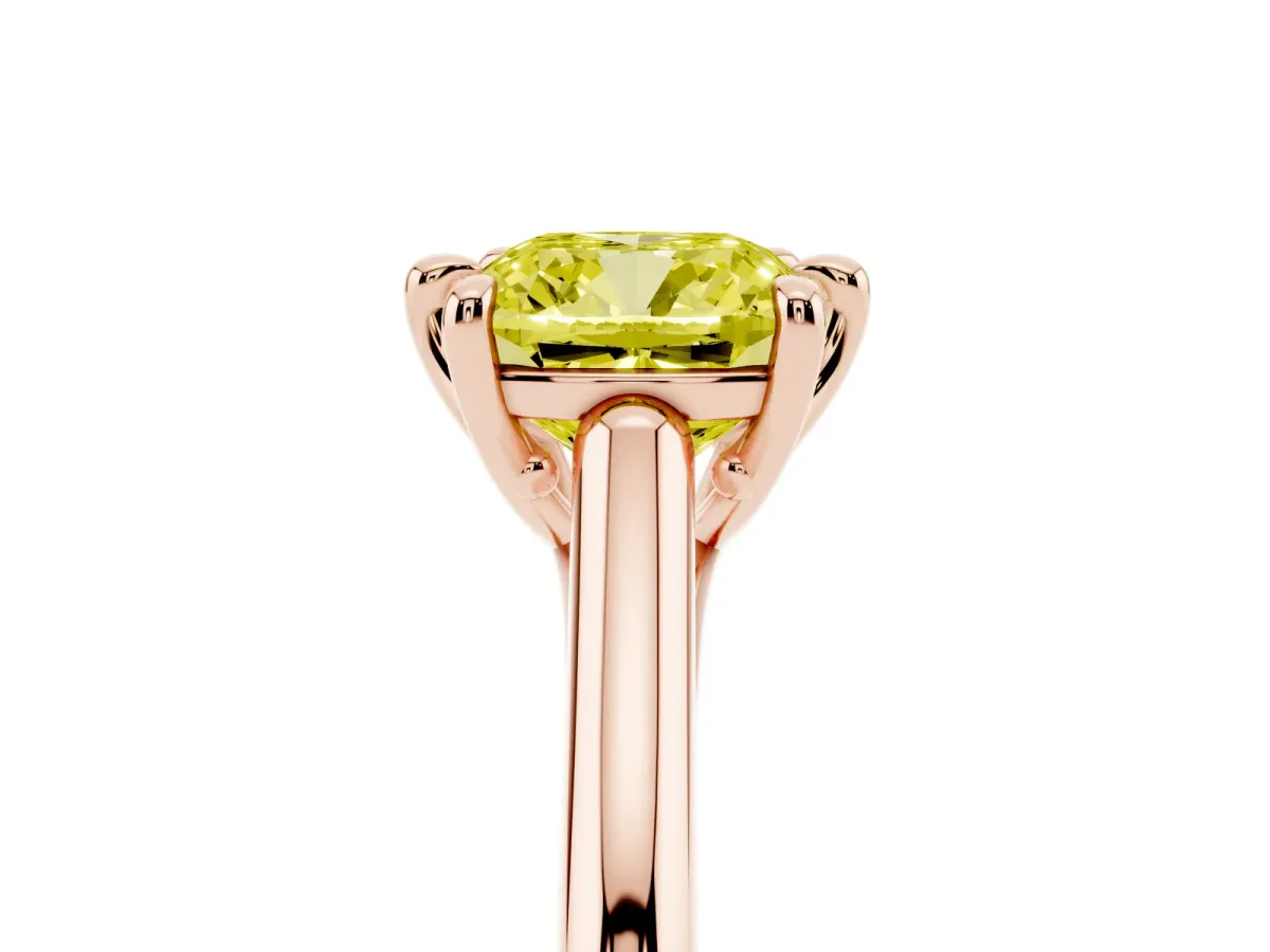 Fancy Yellow Cushion Cut Solitaire Engagement Ring with Six-Prong Setting and Classic Band Rose gold