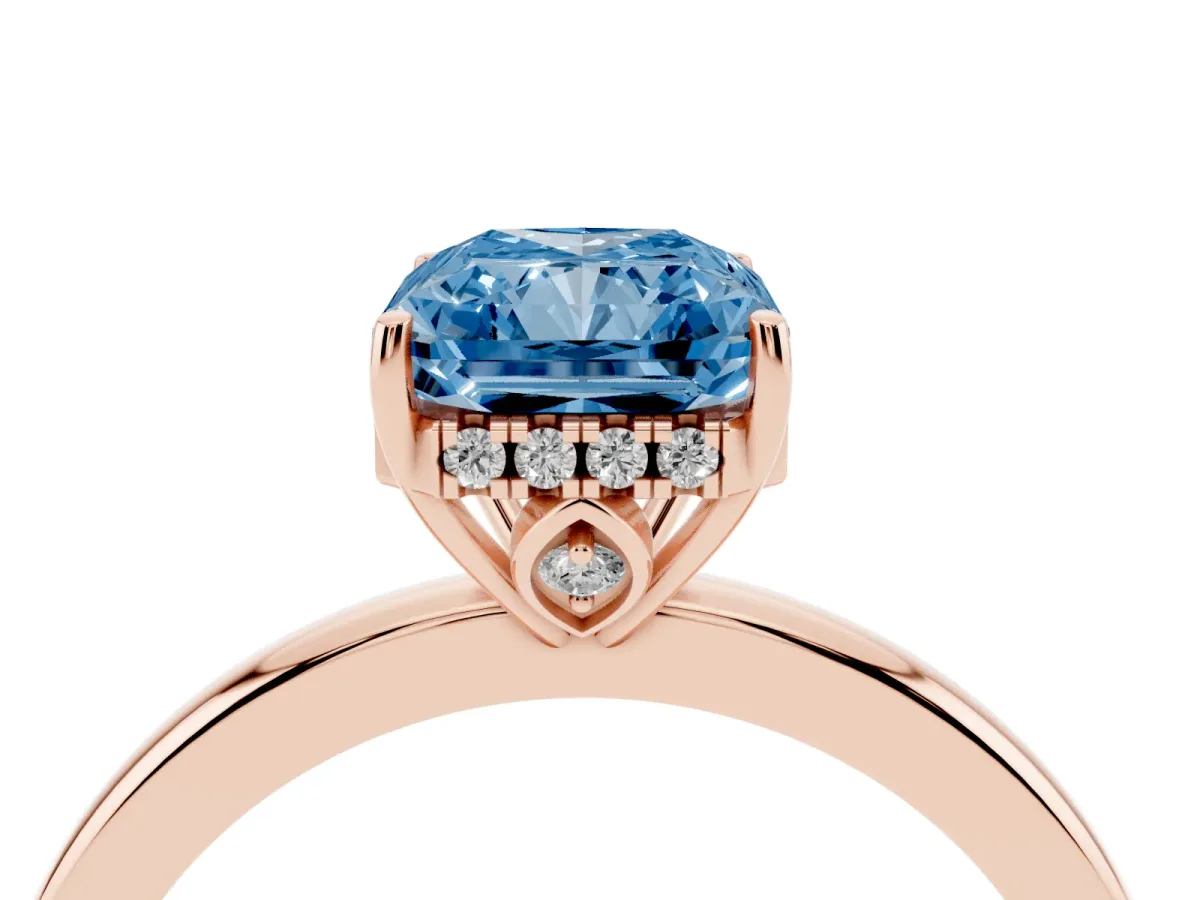 Fancy Blue Radiant Cut Solitaire Diamond Ring with Prong Setting and Plain Band Rose gold
