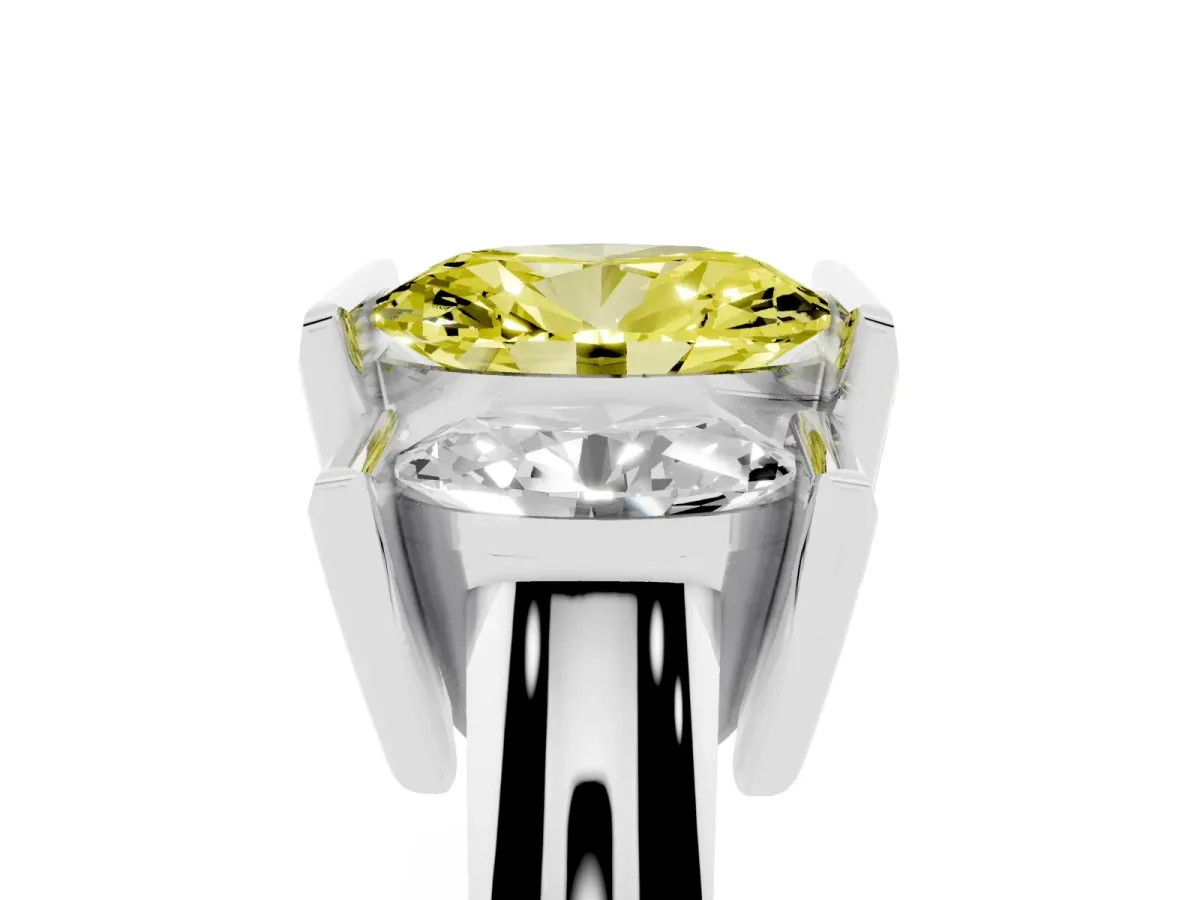 Fancy Yellow Three Stone Oval Cut Cut Channel Set Diamond Ring Platinum