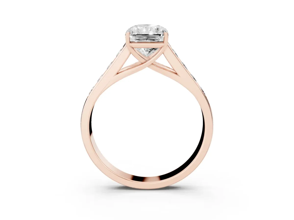 Radiant Cut Brilliant Channel-Set Solitaire Ring with Four-Prong Setting Rose gold