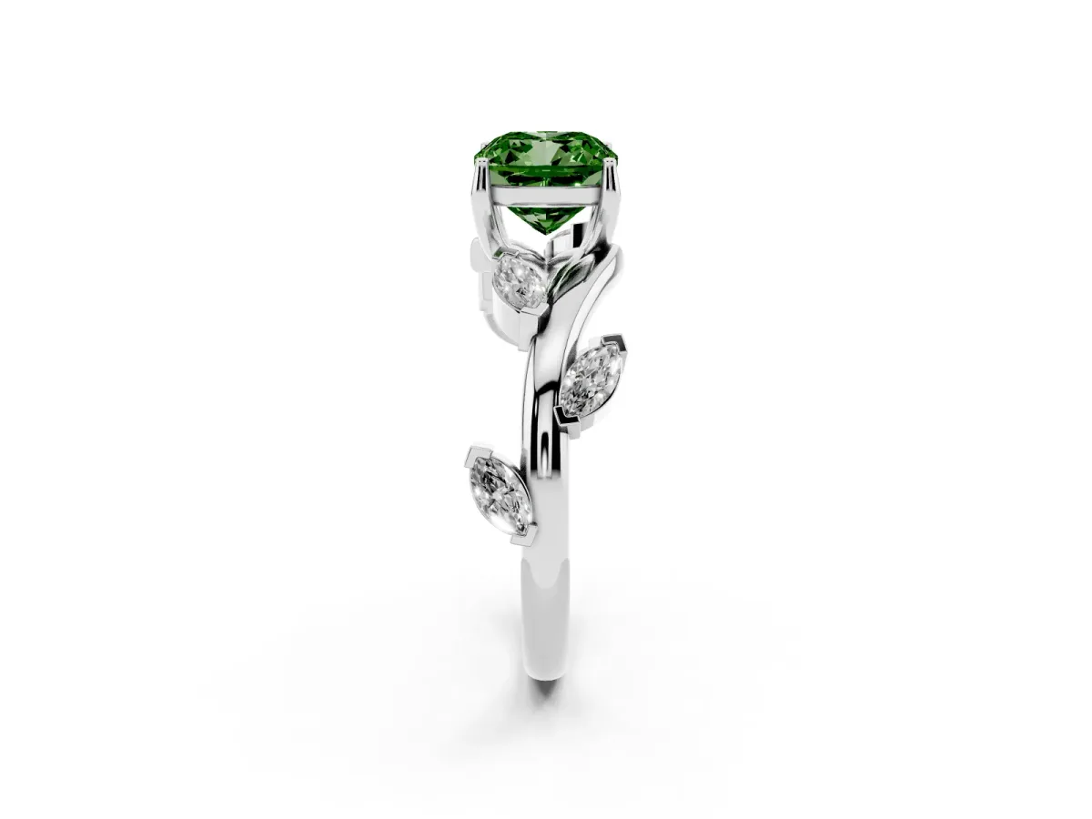Fancy Green Cushion Cut Solitaire Twisted Band Marquise Accent Prong Setting Ring Silver