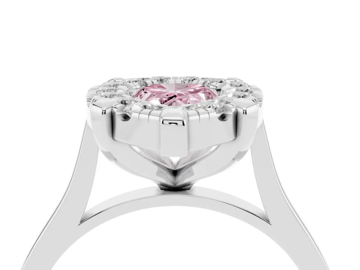 Fancy Pink Pear Cut Diamond Cluster Halo Solitaire with Four-Prong Setting Silver
