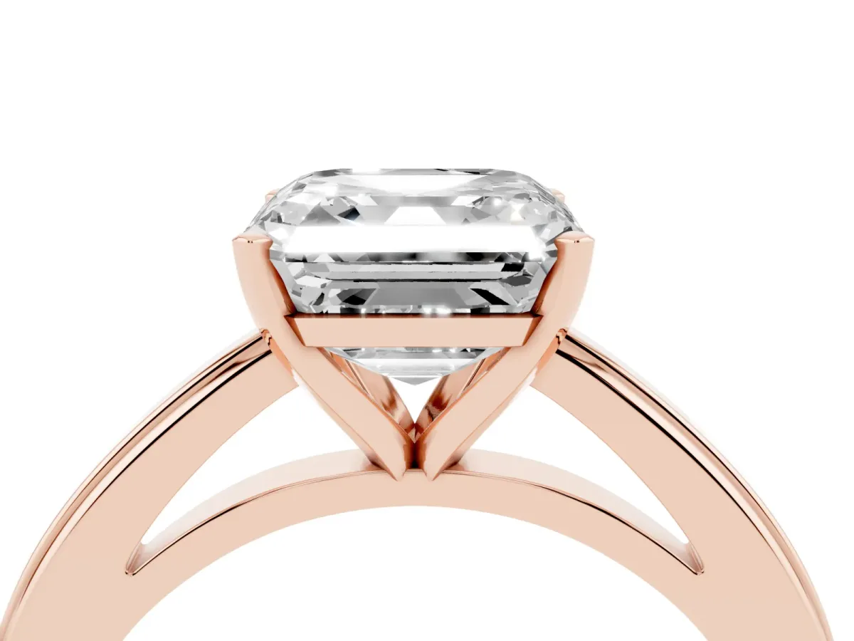 Asscher Cut Solitaire Diamond Ring with Four-Prong Setting and Classic Band Rose gold