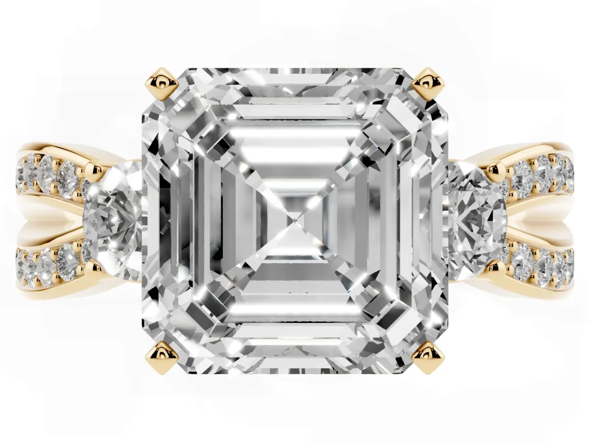 Three-Stone Asscher Cut Cut Diamond Twist Band with Prong Setting Yellow gold