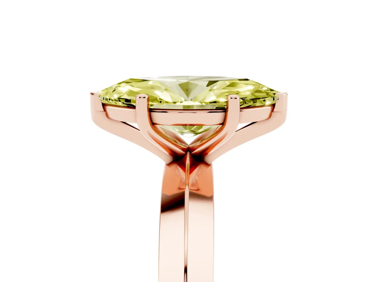 Fancy Yellow Marquise Cut Cut Solitaire Engagement Ring with Flat Band and Four-Prong Setting Rose gold