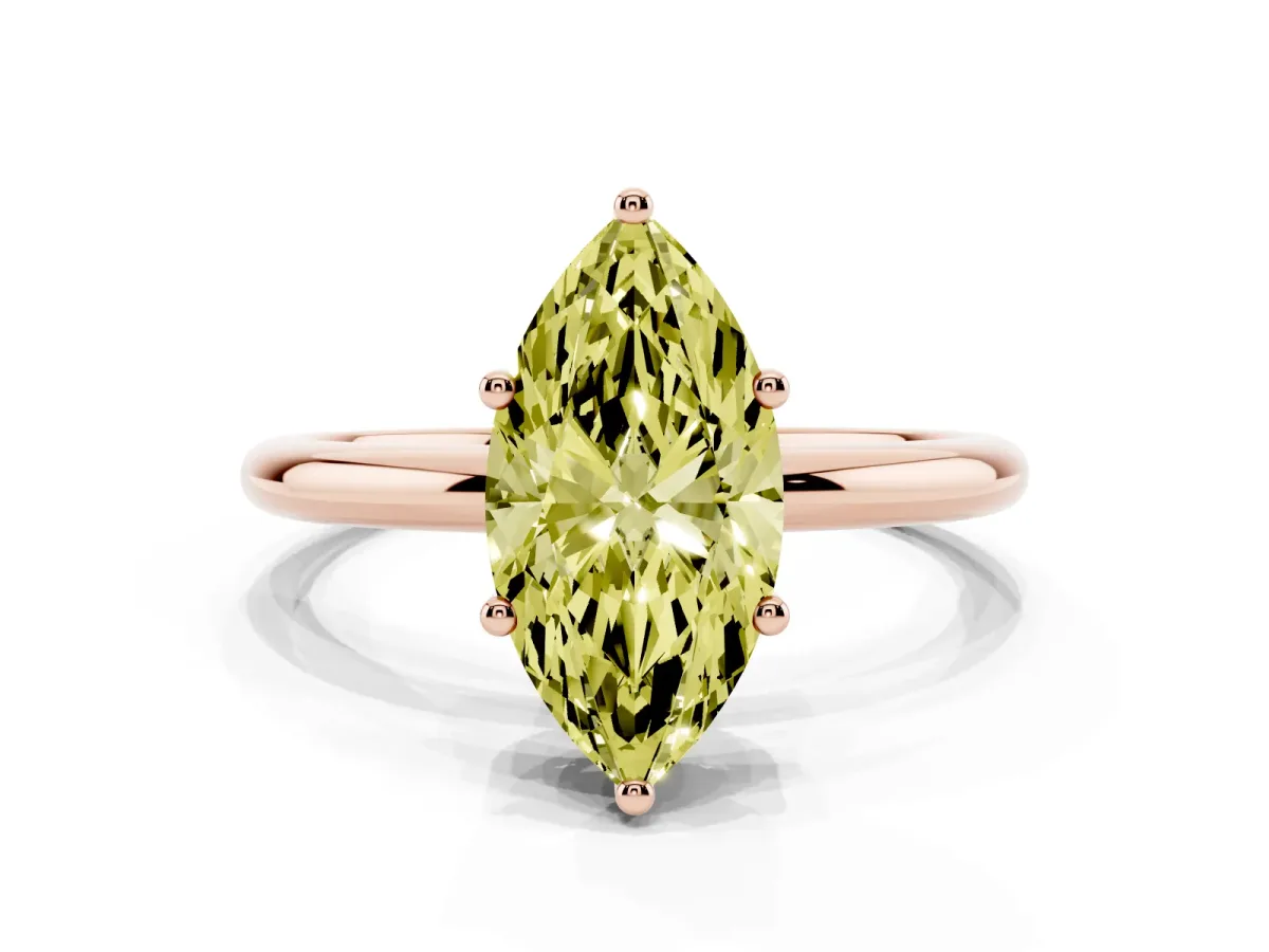 Fancy Yellow Marquise Cut Cut Solitaire Engagement Ring with Four-Prong Setting and Classic Band Rose gold