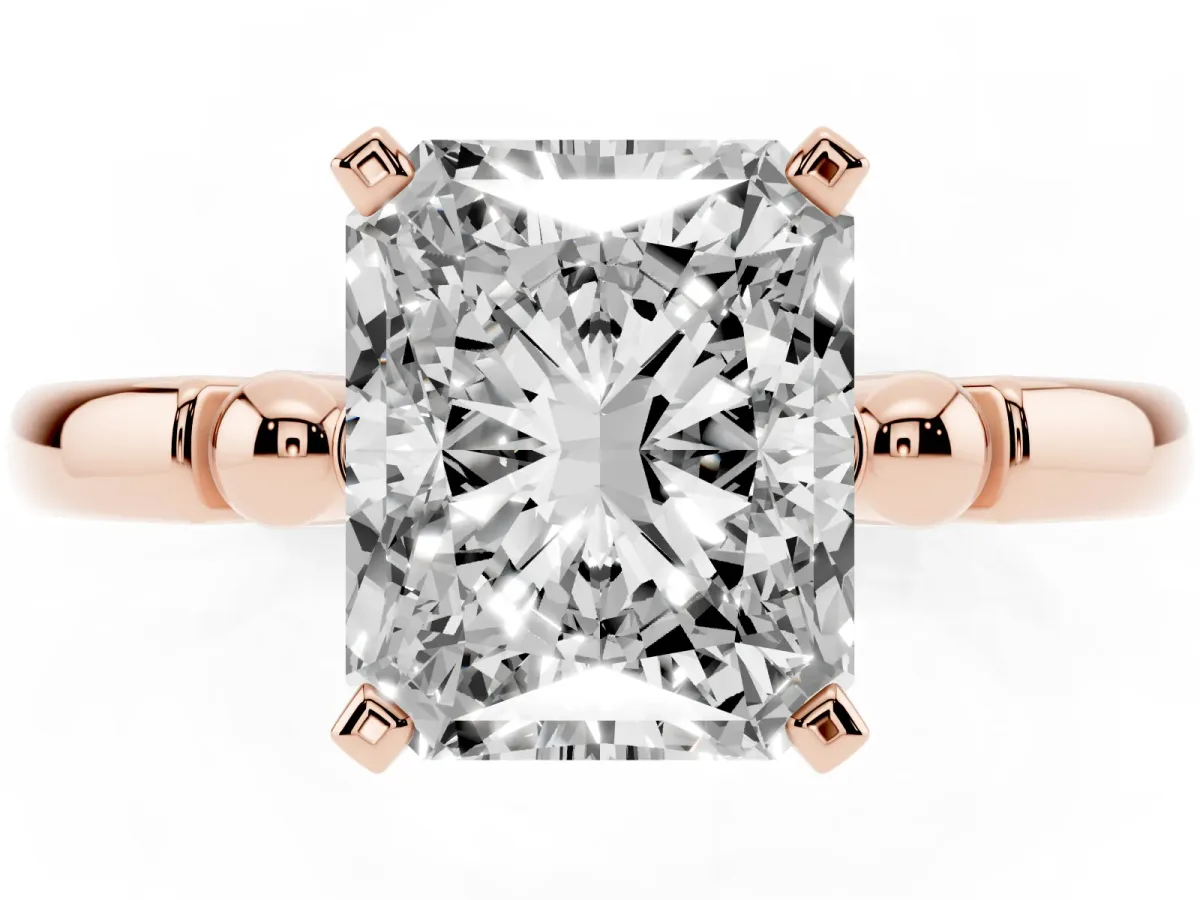 Radiant Cut Solitaire Beaded Band with Four-Prong Setting Rose gold